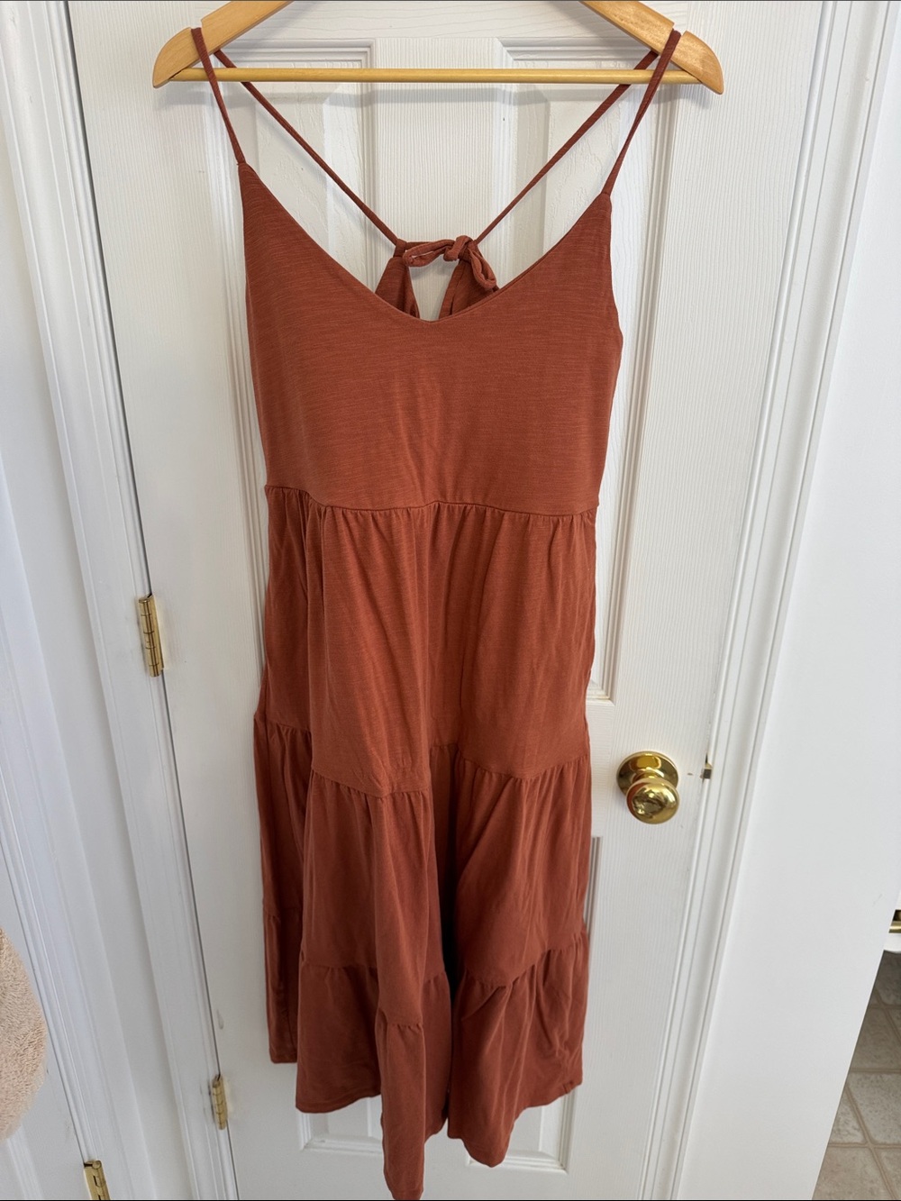 Old Navy Rust-Brown Tiered Spaghetti-Strap Midi Dress